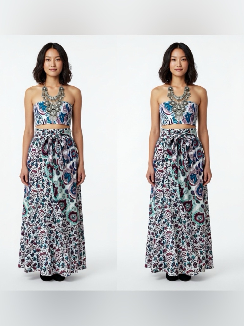 2-Piece Set Handmade Boho Maxi Skirt High Waist Wrap Around & Tube Top